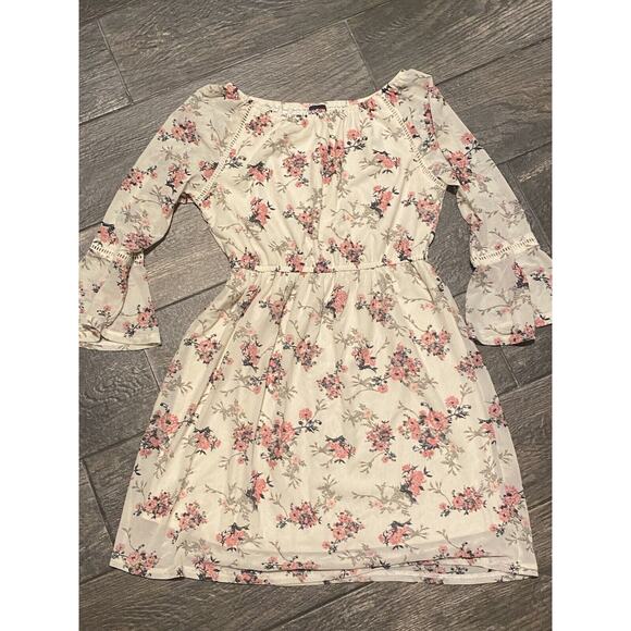 Ransom Girl Cream Ivory Pink Green Floral Flower Spring Stretch Dress Size 12 - Picture 1 of 4
